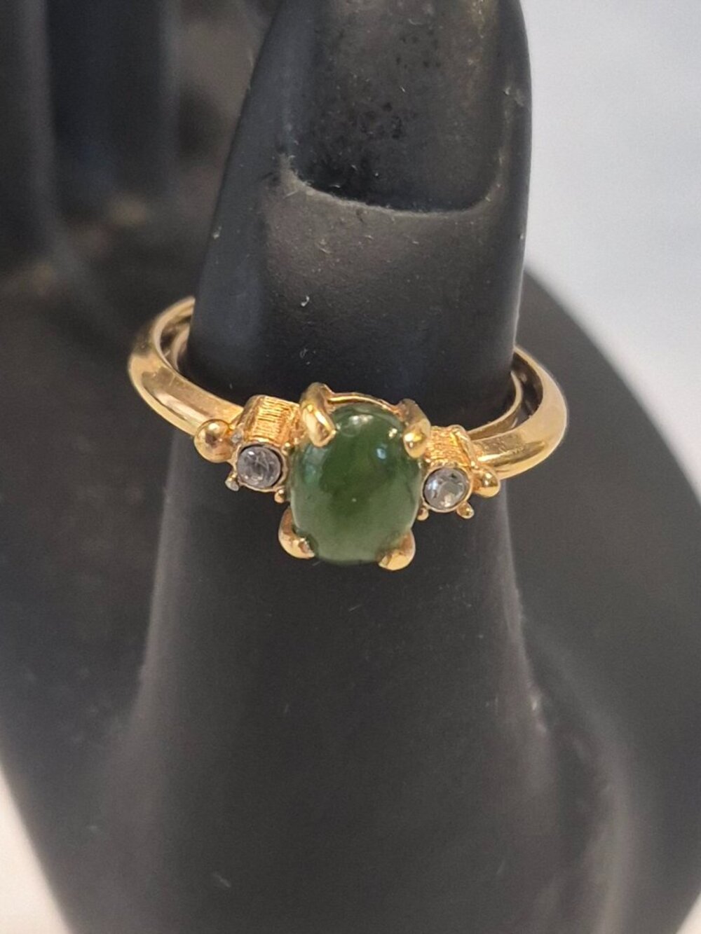 Vintage 1980's Avon Gold Tone Adjustable Jade Ring sz 6.5 - 8